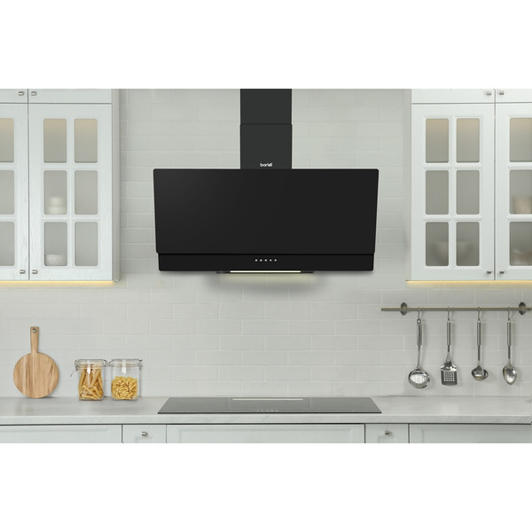 Sealey DH106 Baridi Angled Chimney Cooker Hood with Carbon Filters & LED Lamp 90cm, Energy Class A - Black Glass