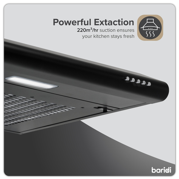 Sealey DH107 Baridi Visor Cooker Hood Extractor Fan 60cm - Black