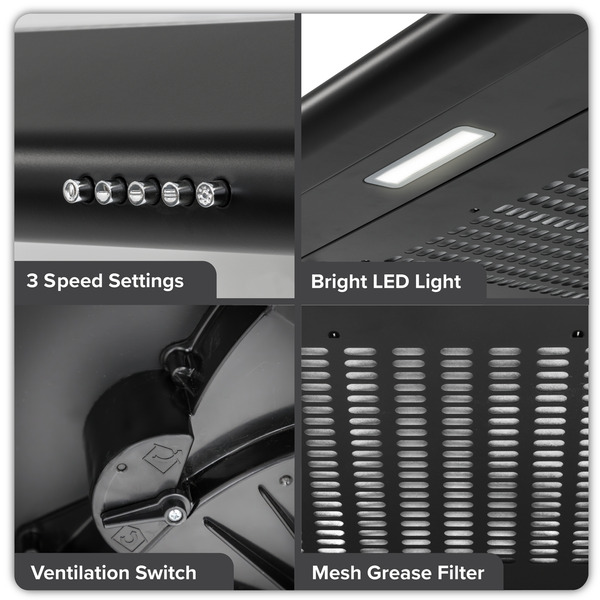 Sealey DH107 Baridi Visor Cooker Hood Extractor Fan 60cm - Black