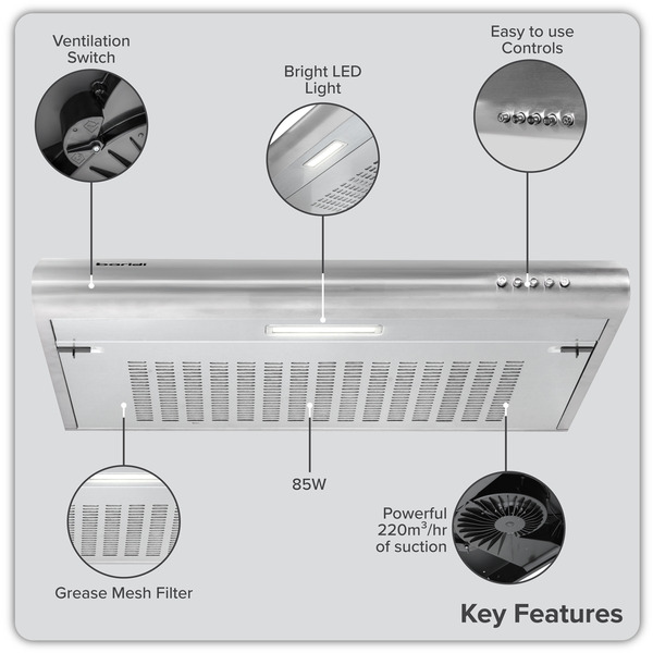 Sealey DH108 Baridi Visor Cooker Hood Extractor Fan 60cm - Stainless Steel