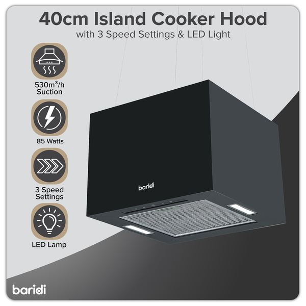 Sealey Baridi Square Island Cooker Hood 40cm - Black