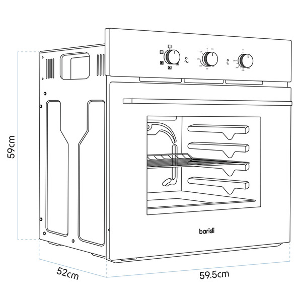 Baridi Built-In 5-Function Fan Assisted Oven with Timer 60cm, 55L Capacity - Black