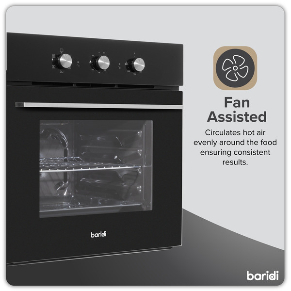 Baridi Built-In 5-Function Fan Assisted Oven with Timer 60cm, 55L Capacity - Black