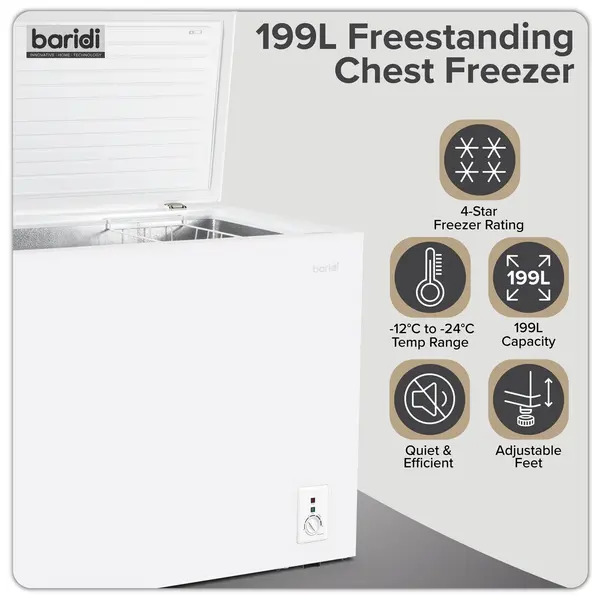 Sealey DH111 Baridi Freestanding Chest Freezer 199L Capacity - White