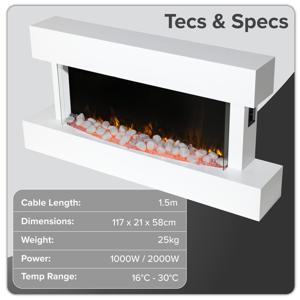 Baridi Wall Mounting Electric Fireplace with LED Flame Effect 46