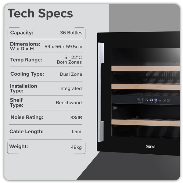 Baridi 36 Bottle Wine Fridge & Cooler 60cm