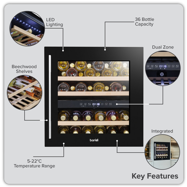 Baridi 36 Bottle Wine Fridge & Cooler 60cm