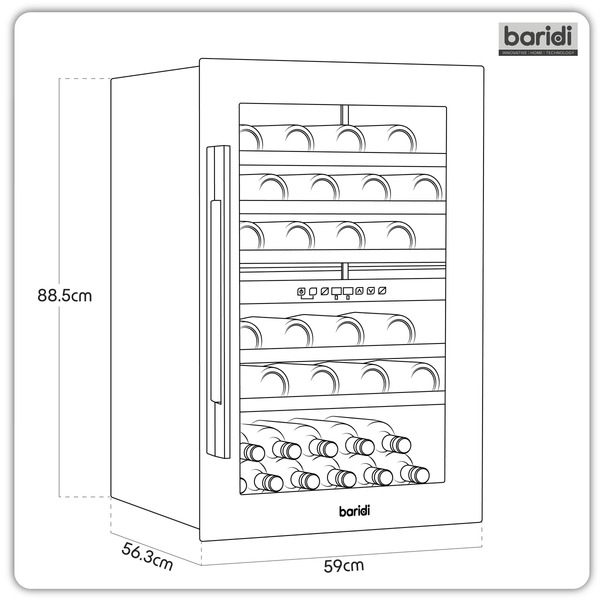 Baridi 57 Bottle Dual Zone Wine Fridge & Cooler 60cm