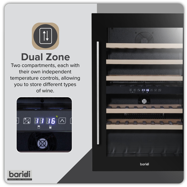 Baridi 57 Bottle Dual Zone Wine Fridge & Cooler 60cm