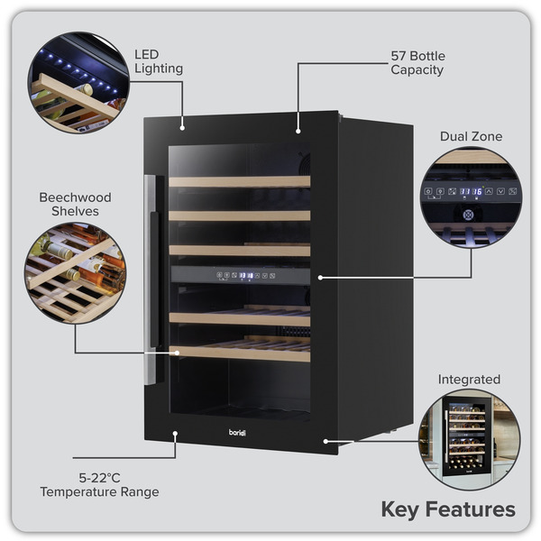 Baridi 57 Bottle Dual Zone Wine Fridge & Cooler 60cm