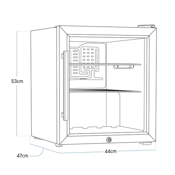 Sealey DH12 Baridi Mini Tabletop Beer & Drinks Fridge with Metal Shelves, LED Light & Security Lock 50L - Black