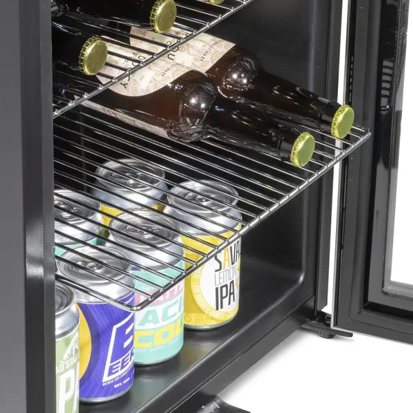 Sealey DH12 Baridi Mini Tabletop Beer & Drinks Fridge with Metal Shelves, LED Light & Security Lock 50L - Black