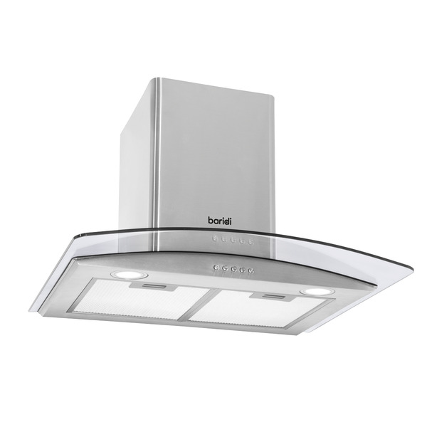 Sealey DH128 Baridi Curved Glass Cooker Hood with Carbon Filters & LED Lights 60cm - Stainless Steel