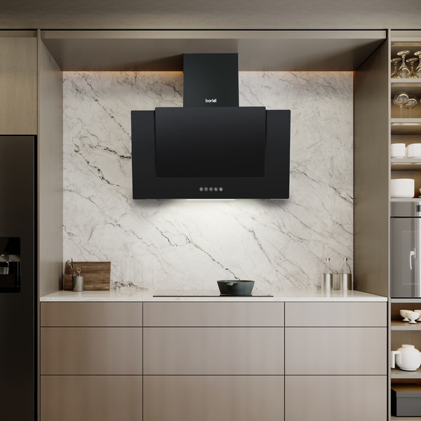 Sealey DH129 Baridi Angled Chimney Cooker Hood with Carbon Filters & LED Lamp - Black Glass