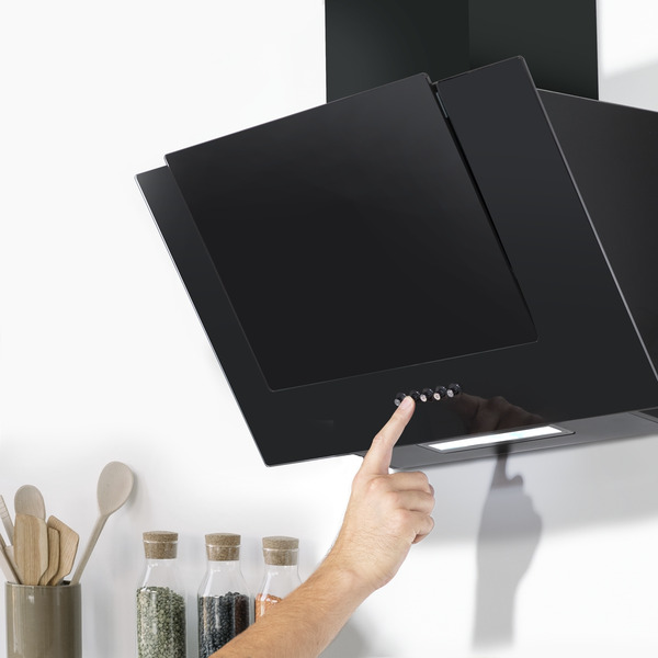 Sealey DH129 Baridi Angled Chimney Cooker Hood with Carbon Filters & LED Lamp - Black Glass