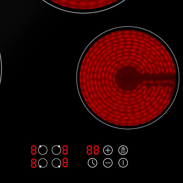 Sealey DH131 Baridi Integrated Ceramic Hob with 4 Cooking Zones 60cm - Black Glass