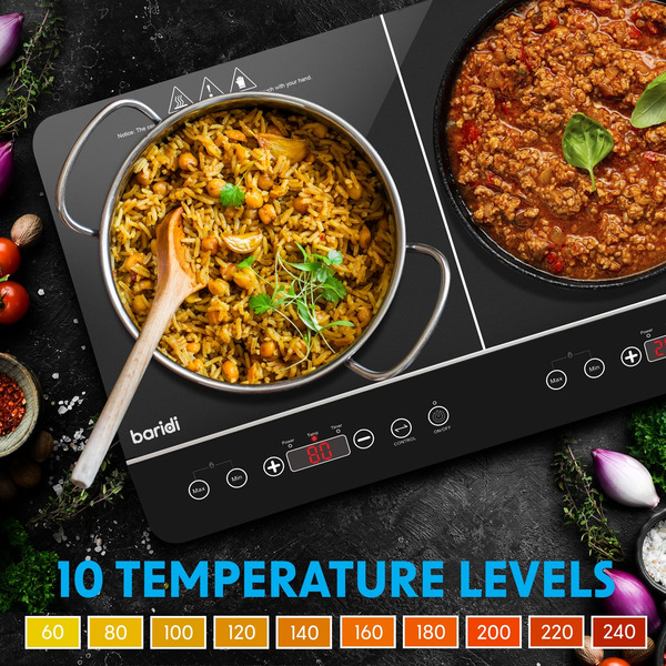 Sealey DH146 Baridi Portable Induction Hob with 2 Cooking Zones 60 x 36 x 6.5cm - Black