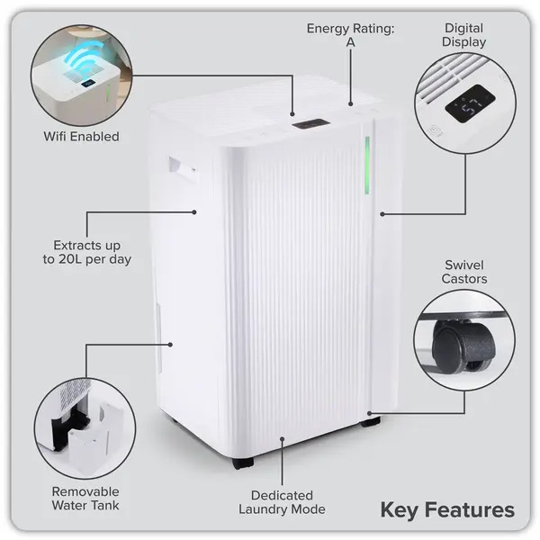Sealey DH147 Baridi Dehumidifier with Digital Display & 24hr Timer 12L - White