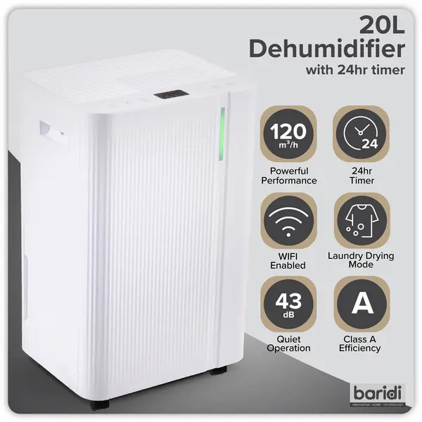 Sealey DH148 Baridi Dehumidifier with Digital Display & 24hr Timer 20L - White