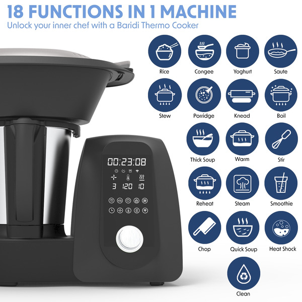 Baridi All-in-One Thermo-Cooker 18 Preset Functions 2L Capacity