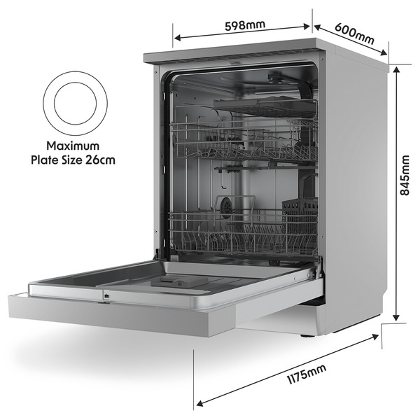 Sealey DH167 Baridi Regular Sized Freestanding Dishwasher 60cm Wide 14 Place Settings - Silver