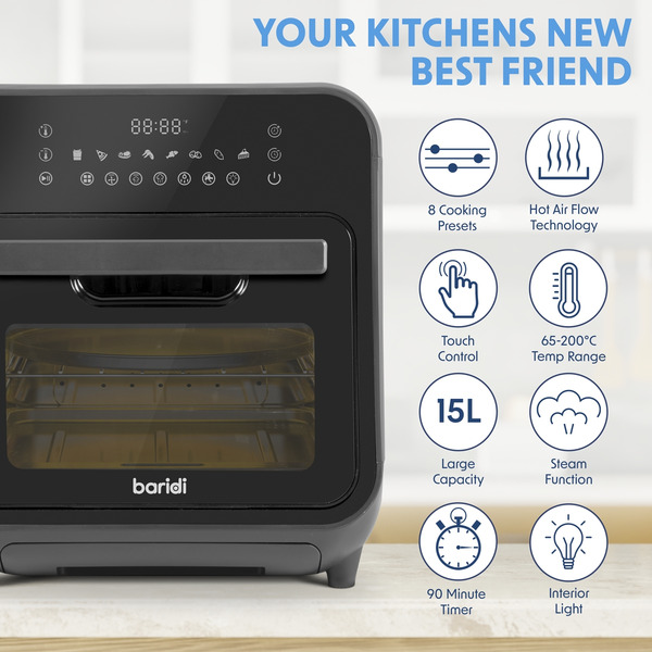 Baridi Steam Air Fryer Oven 15L Capacity
