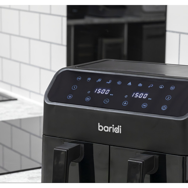 Sealey Baridi Dual Zone Air Fryer 8L with 8-in-1 Functions Touch Controls, Easy-Clean, Black - DH172