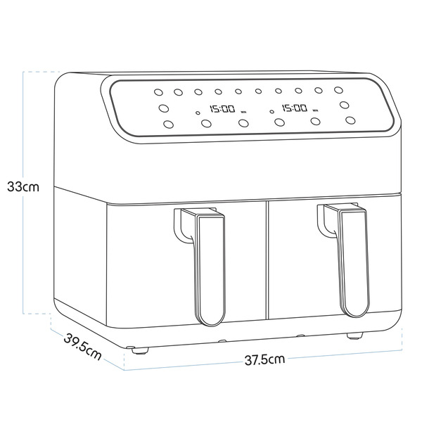 Sealey Baridi Dual Zone Air Fryer 8L with 8-in-1 Functions Touch Controls, Easy-Clean, Black - DH172