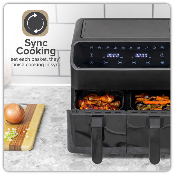 Sealey Baridi Dual Zone Air Fryer 8L with 8-in-1 Functions Touch Controls, Easy-Clean, Black - DH172