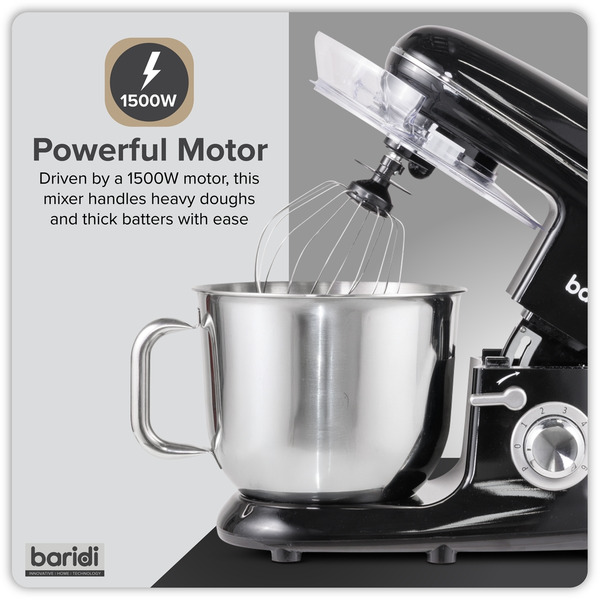 Sealey DH173 Baridi 1500W Stand Mixer with Accessories 6L - Black