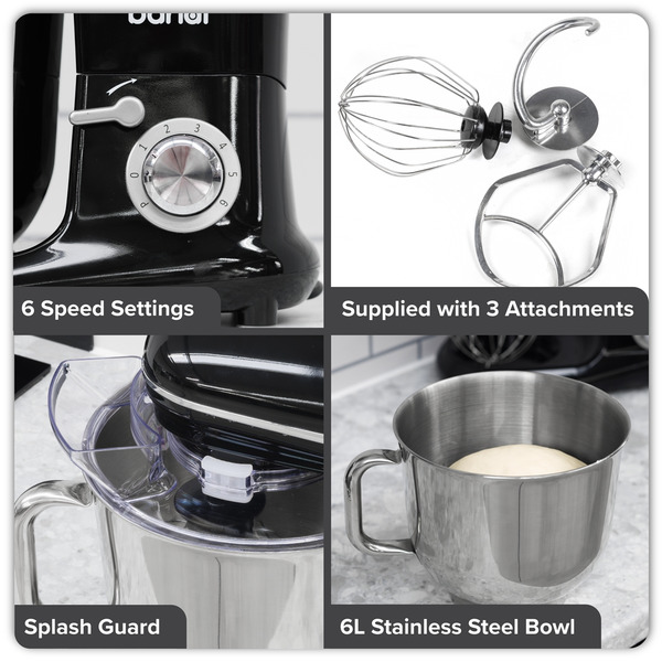 Sealey DH173 Baridi 1500W Stand Mixer with Accessories 6L - Black