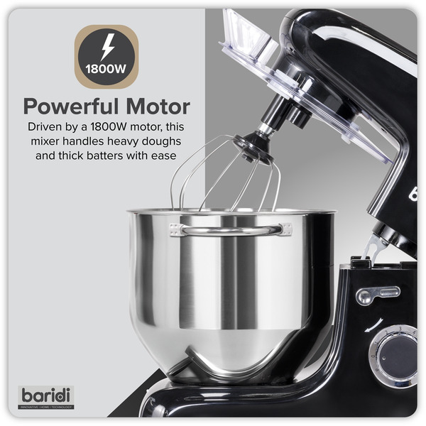 Sealey DH174 Baridi 1800W Stand Mixer with Accessories 8L - Black