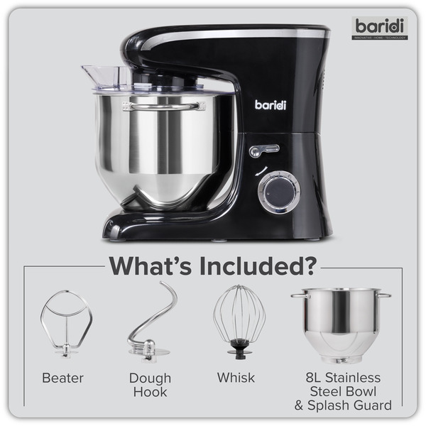 Sealey DH174 Baridi 1800W Stand Mixer with Accessories 8L - Black