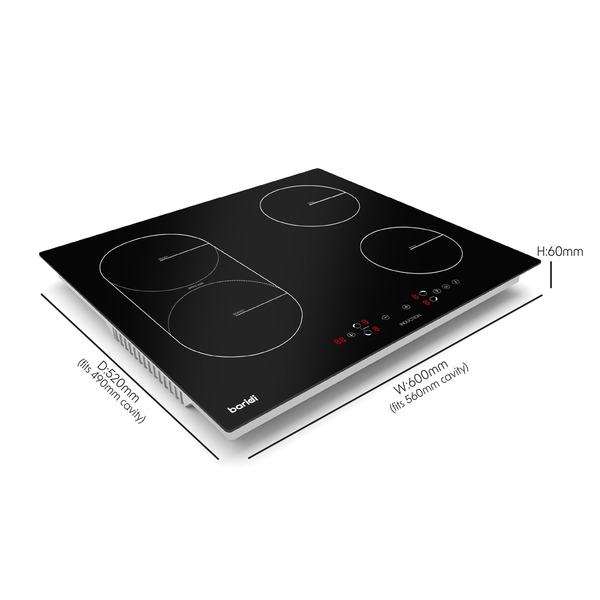 Sealey DH178 Baridi Integrated Induction Hob with 4 Cooking Zones & Bridge Zone 60cm 2800W Output