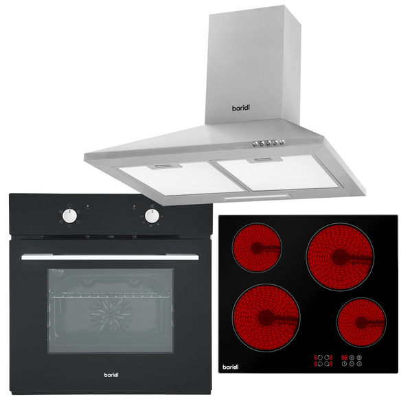 Sealey DH185 Baridi Integrated Ceramic Hob with 4 Cooking Zones, Integrated Fan-Assisted Electric Oven & Cooker Hood with Carbon Filters