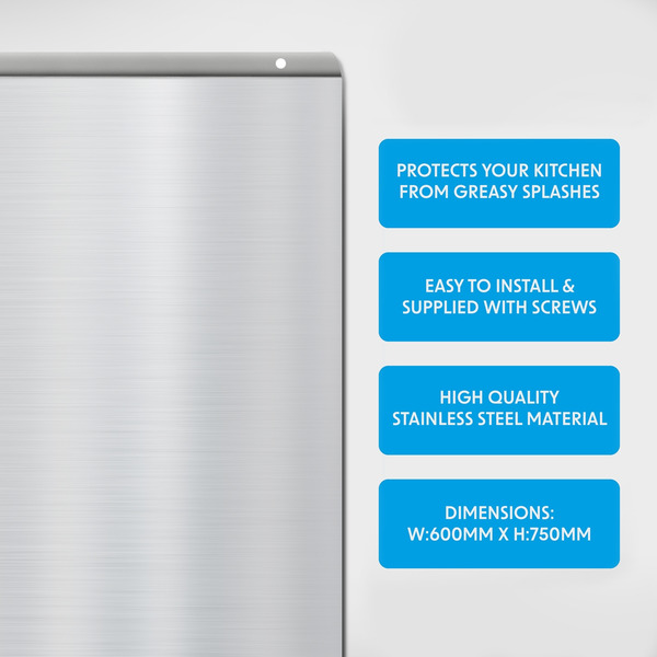Sealey DH193 Baridi Splashback for Cooker Hoods 60 x 75cm - Stainless Steel