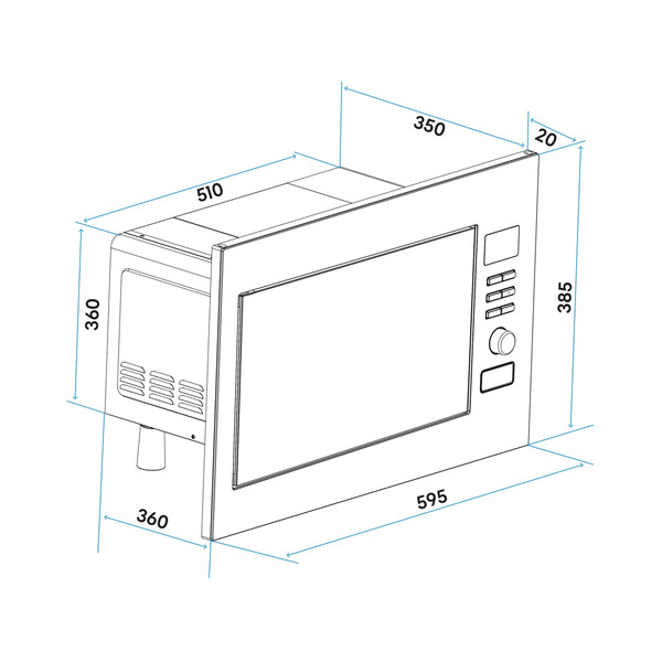 Sealey DH197 Baridi Integrated Microwave Oven with Grill 25L Capacity 900W - Stainless Steel