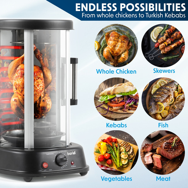 Sealey DH216 Baridi Vertical 360� Rotisserie Smokeless Grill 21L Capacity