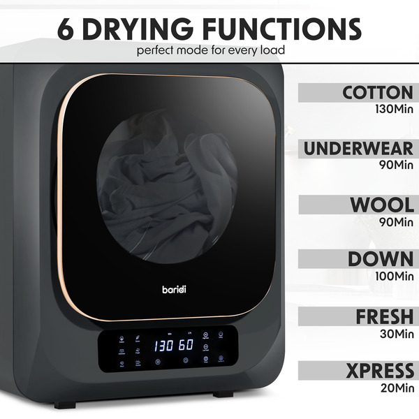 Sealey DH229 Baridi Tabletop Tumble Dryer with Digital Controls 2.5kg Capacity - Black