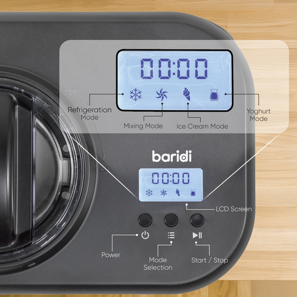 Sealey DH238 Baridi Automatic Churning Ice Cream Machine 1L Capacity - Black