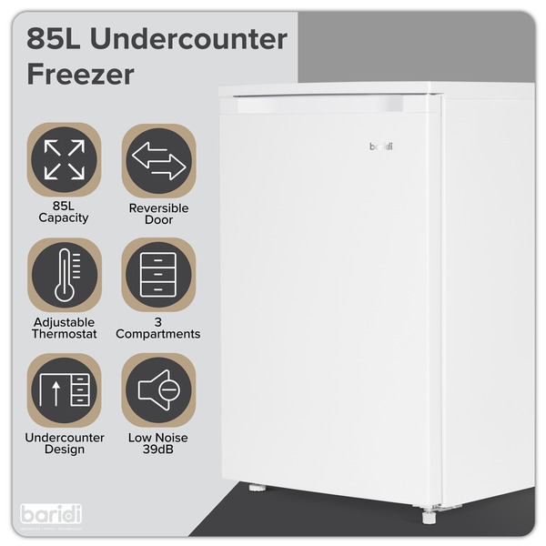 Sealey DH250 Baridi 55cm Undercounter Freezer with Adjustable Thermostat 85L - White