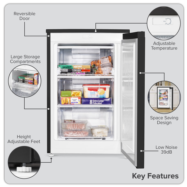 Sealey DH251 Baridi 55cm Undercounter Freezer with Adjustable Thermostat, 85L - Black