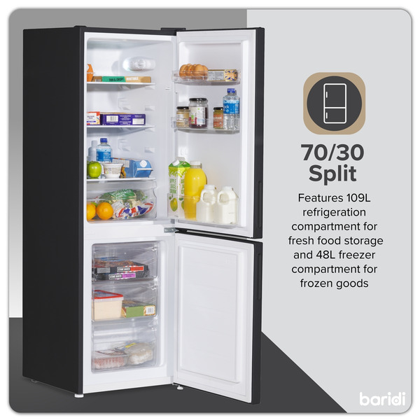Baridi 47cm 70/30 Fridge Freezer, 157L Capacity Low Frost