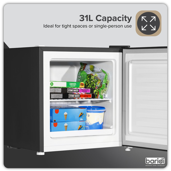 Sealey DH255 Baridi Mini Tabletop Fridge/Freezer, 31L Capacity - Black