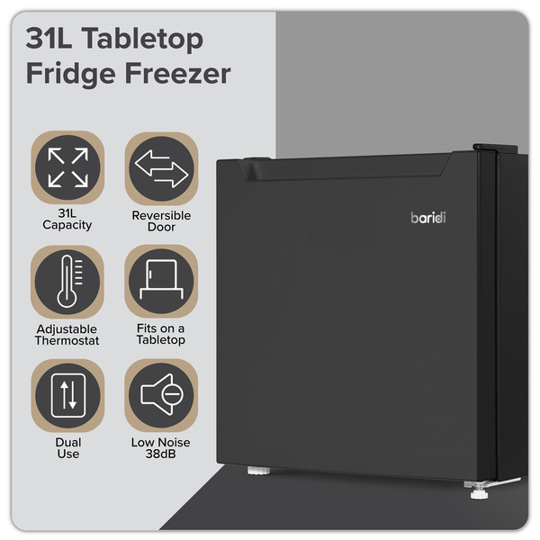 Sealey DH255 Baridi Mini Tabletop Fridge/Freezer, 31L Capacity - Black