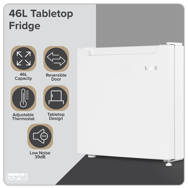 Sealey DH256 Baridi Tabletop Fridge with Ice Box, 46L Capacity, Adjustable Thermostat - White