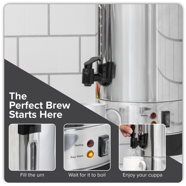 Sealey DH269 Baridi Hot Water Boiler/Tea Urn 10L Capacity, Stainless Steel