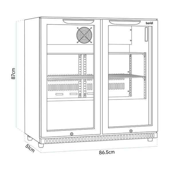 Sealey DH272 Baridi Hinged Double Door, Back Bar Drinks Fridge/Cooler, 190L Capacity