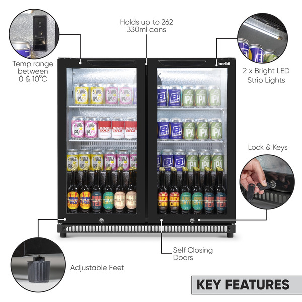 Sealey DH272 Baridi Hinged Double Door, Back Bar Drinks Fridge/Cooler, 190L Capacity