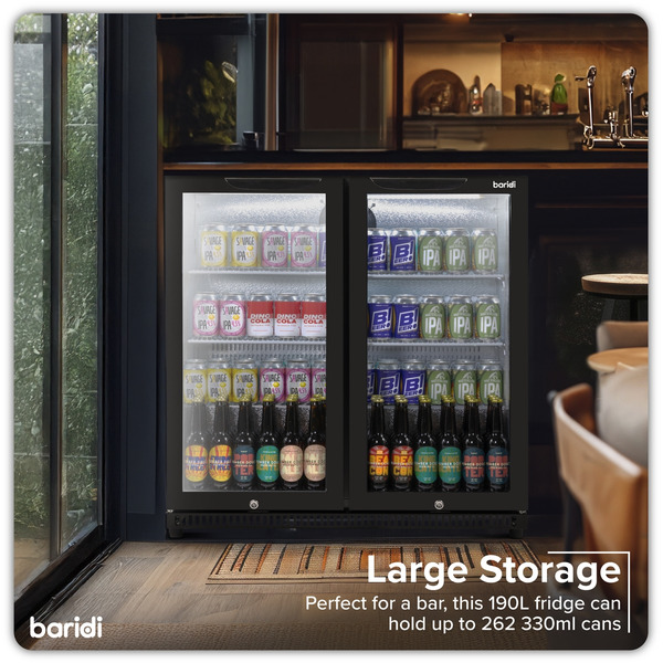 Sealey DH272 Baridi Hinged Double Door, Back Bar Drinks Fridge/Cooler, 190L Capacity